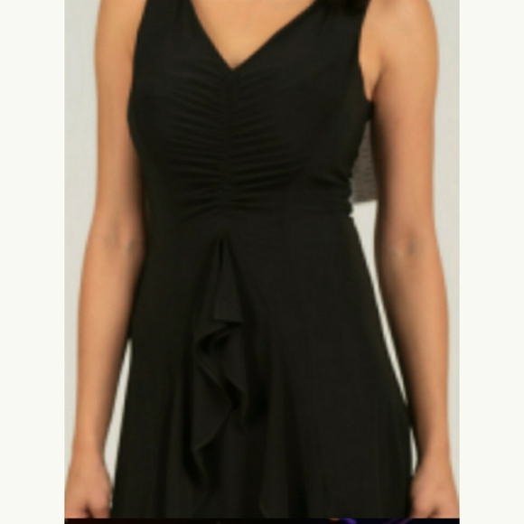 Classy Party V Neck Rouch Ruffle Midi Dress - Picture 2 of 5